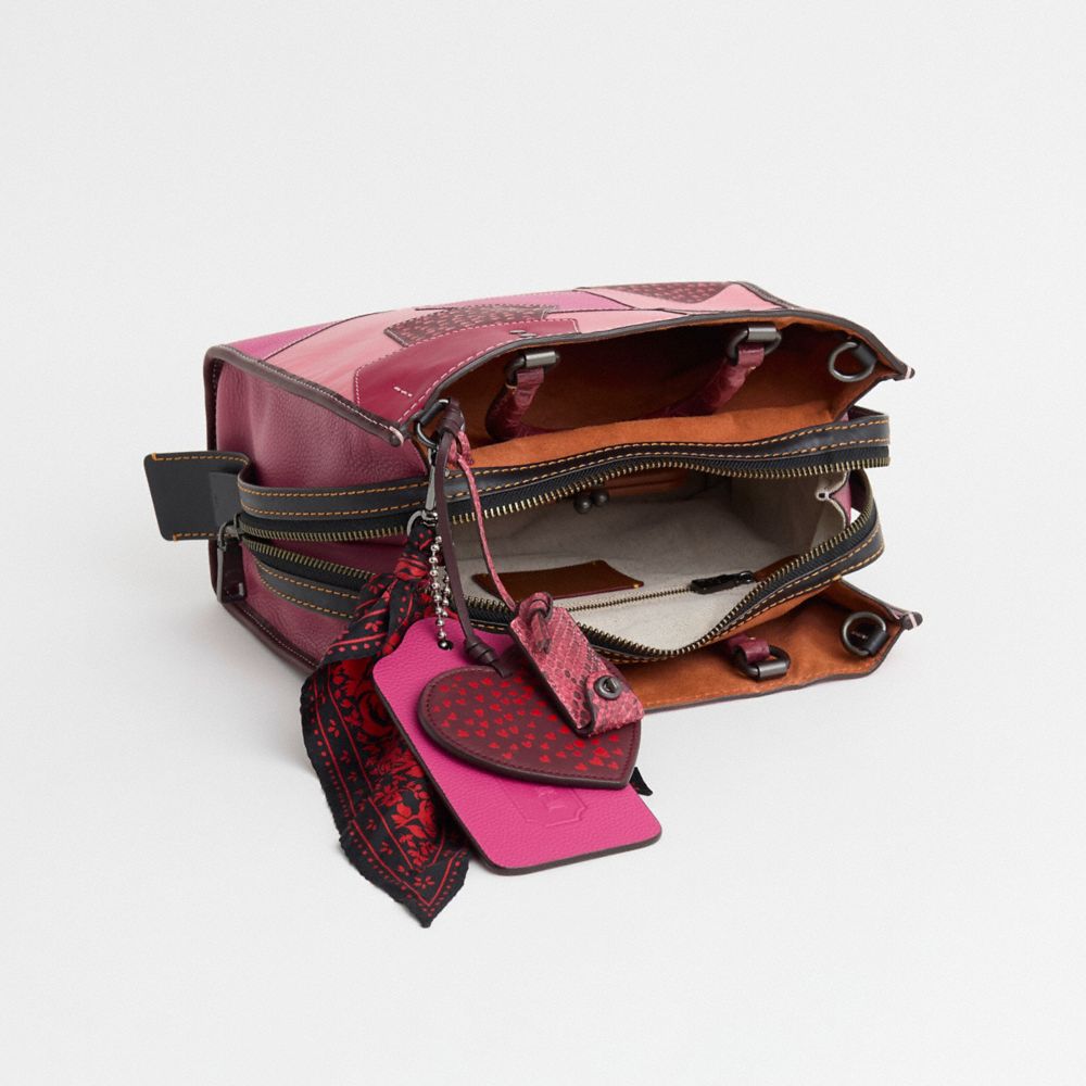 COACH®,Upcrafted Rogue Bag With Colorblock Crocodile Detail,Snakeskin,Leather,Crocodile,Satchel,Color Block,Logo,Pattern,H...,Pink,Inside View,Top View