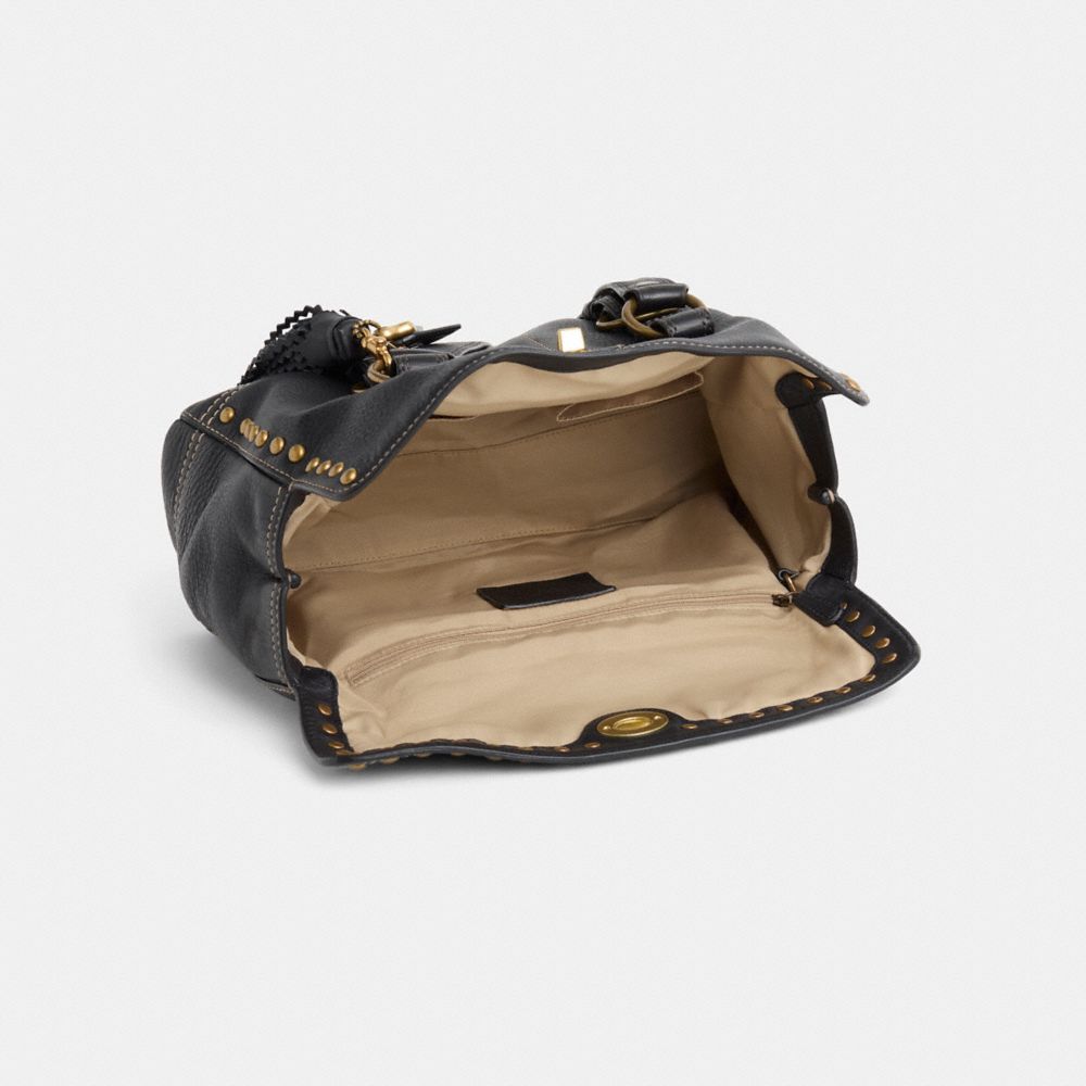 COACH®,Upcrafted Chelsea Satchel,Leather,Shoulder Bag,Embellished,Tassel,Stitching,Studded,Brass,Casual,Black,Inside View,Top View