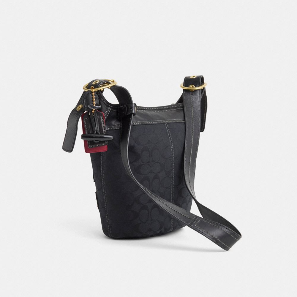 COACH®,Upcrafted Bleecker Signature Duffle Bag,Canvas,Calfskin Leather,Bucket,Applique,Shearling,Logo,Grommet,Bead Embelli...,Black,Angle View