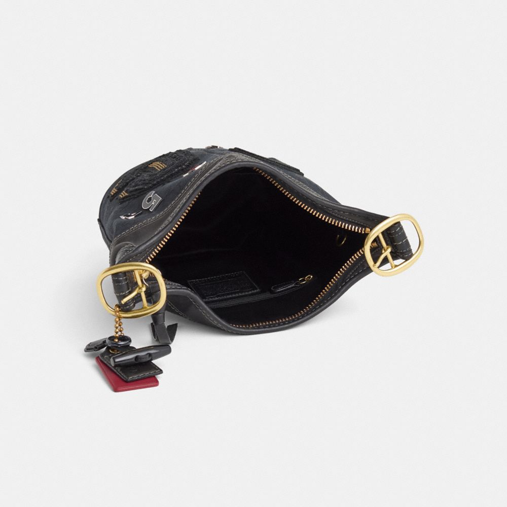 COACH®,Upcrafted Bleecker Signature Duffle Bag,Canvas,Calfskin Leather,Bucket,Applique,Shearling,Logo,Grommet,Bead Embelli...,Black,Inside View,Top View