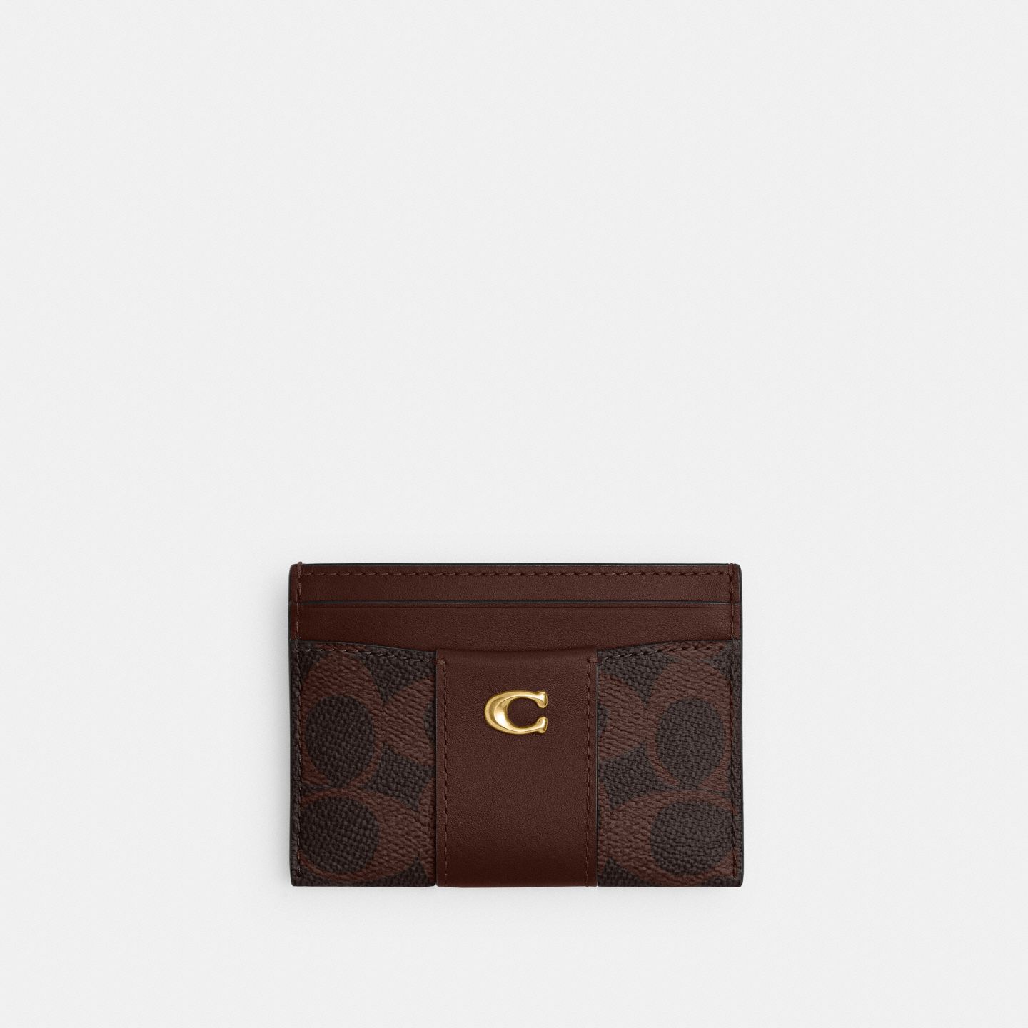 Футляр для карт Coach Essential из ткани Signature Canvas, цвет: Латунный / Кленовый — фото 1