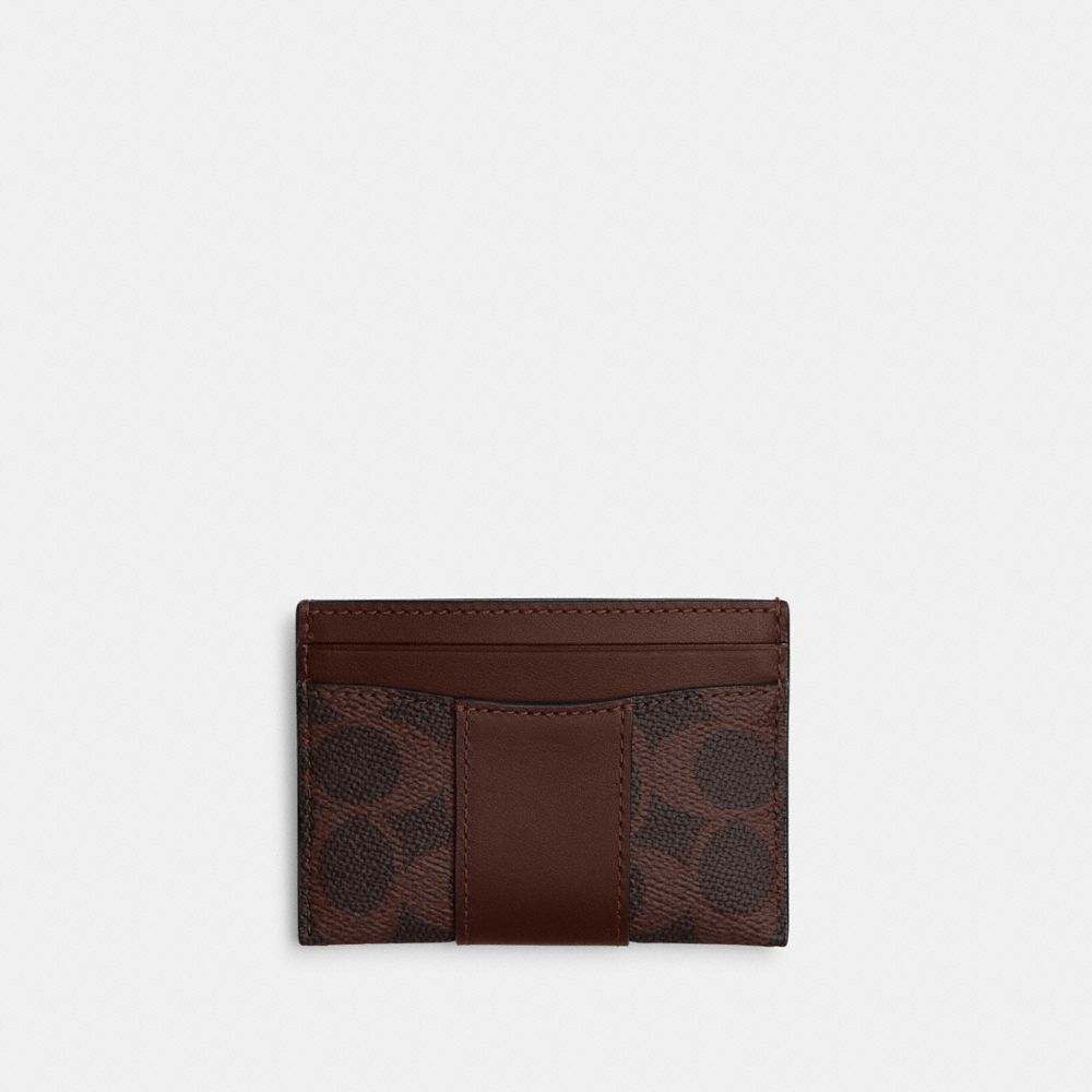 COACH®,Essential Card Case In Signature Canvas,Leather,Canvas,Calfskin Leather,Card Case,Metal,Logo,Embellished,Graphic,Pa...,Brown,Back View
