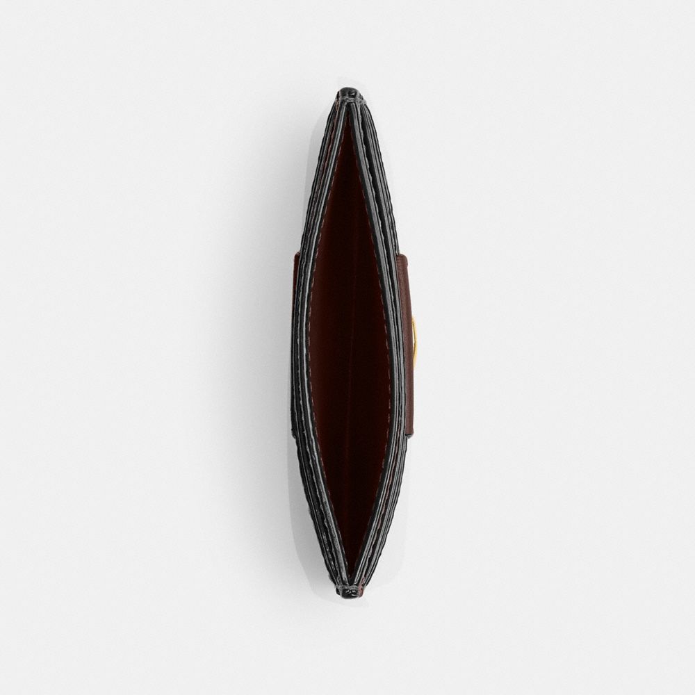 COACH®,Essential Card Case In Signature Canvas,Leather,Canvas,Calfskin Leather,Card Case,Metal,Logo,Embellished,Graphic,Pa...,Brown,Inside View,Top View