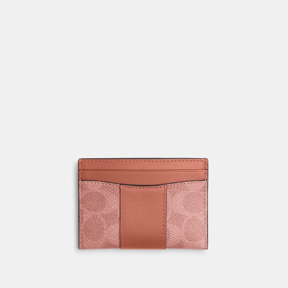COACH®,Essential Card Case In Signature Canvas,Leather,Canvas,Calfskin Leather,Card Case,Metal,Logo,Embellished,Graphic,Pa...,Multi Color,Back View