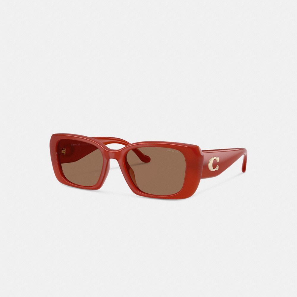 Coach Maxi Sculpted C Oversized Rectangle Sunglasses In Orange