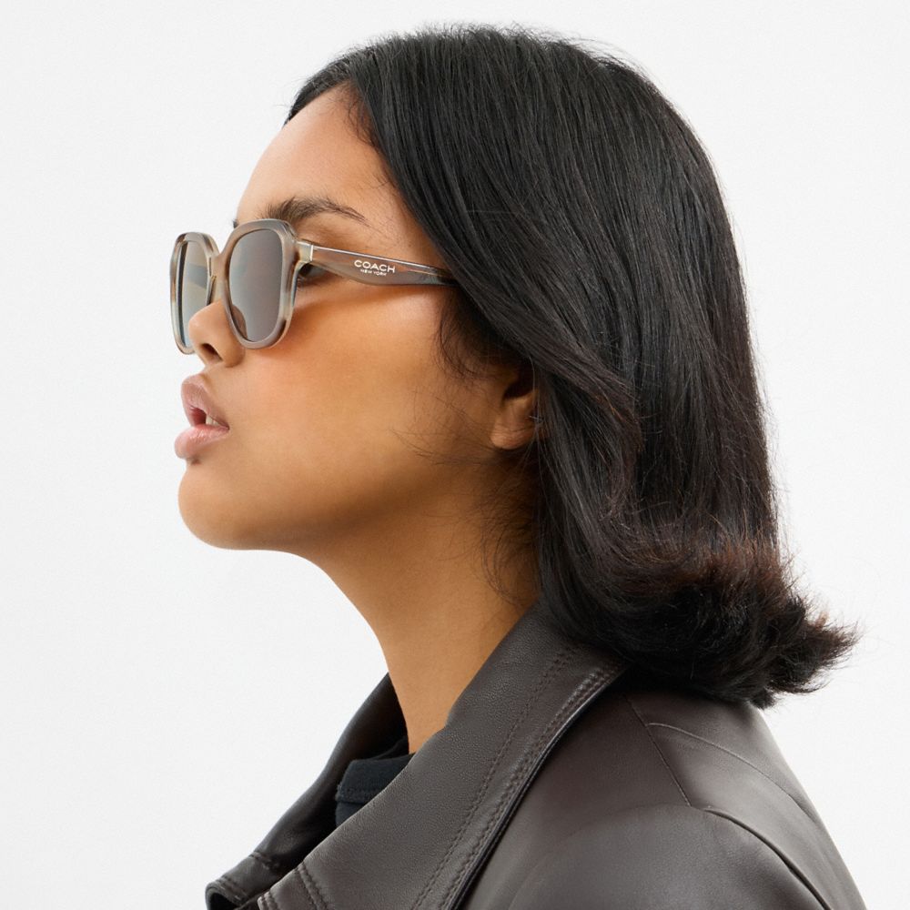 COACH®,Oval Square Sunglasses,Square,Acetate,Logo,Metal,Pattern,Integrated Nose Pads,Casual,Multi Color,Detail View