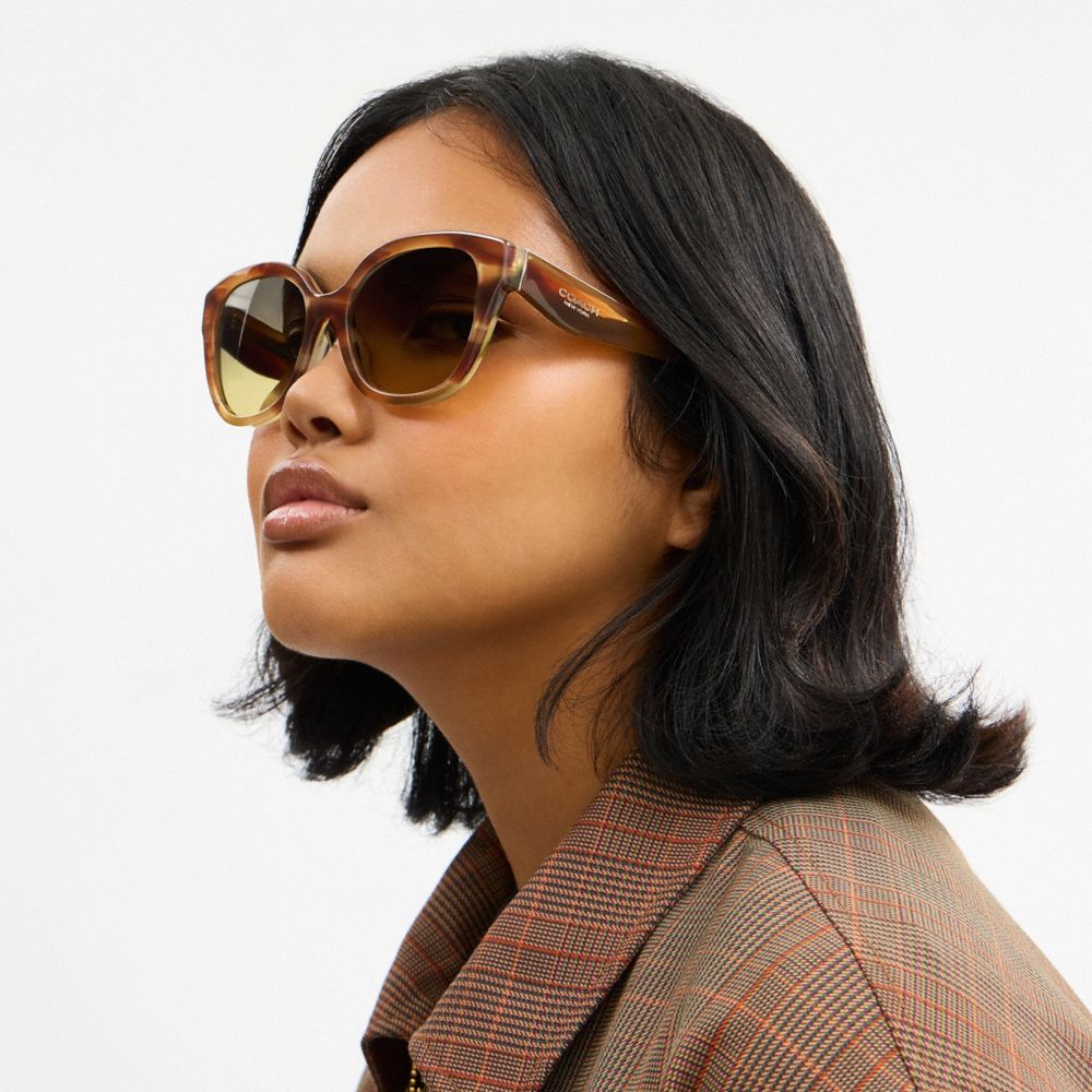 COACH®,Square Sunglasses,Square,Plastic,Tortoise,Logo,Pattern,Metal,Integrated Nose Pads,Casual,Brown,Detail View