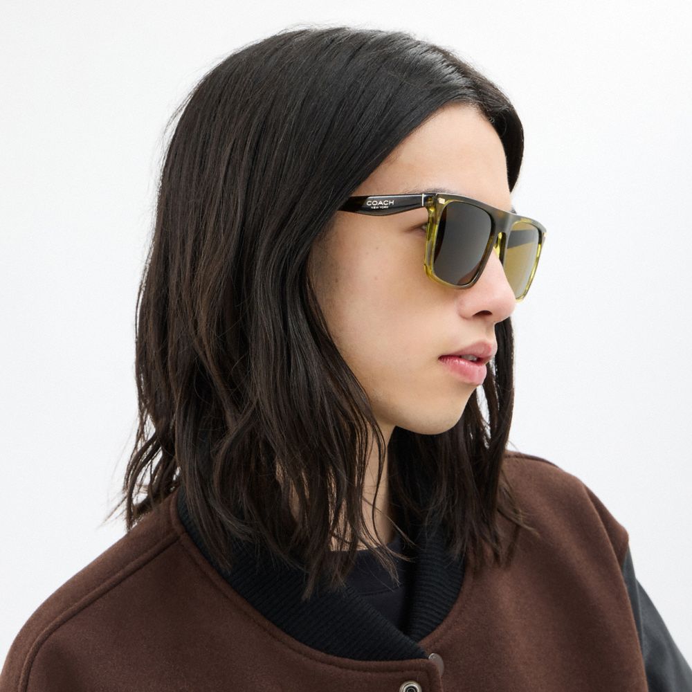 COACH®,Flat Top Square Sunglasses,Square,Plastic,Metal,Casual,Brown,Detail View
