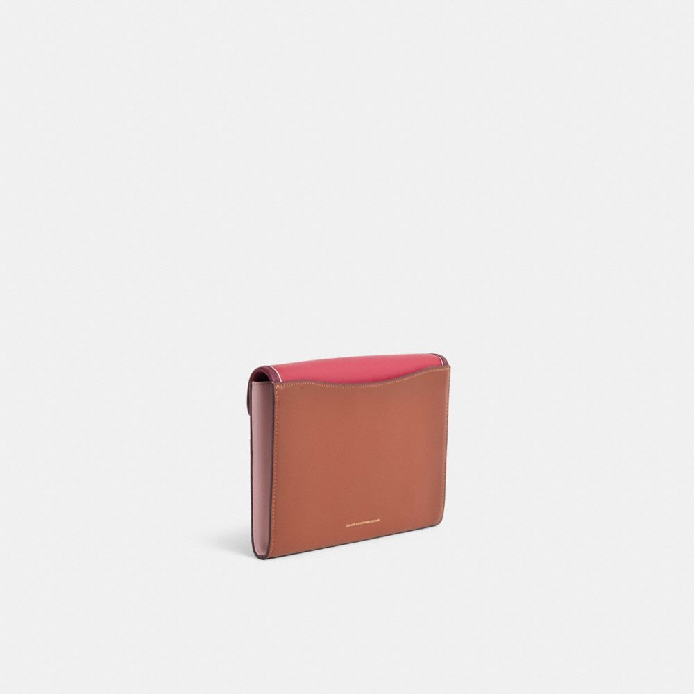 COACH®,Restored Courier Wristlet In Colorblock,Leather,Wristlet,Piping,Color Block,Key Ring,Casual,Brown,Angle View