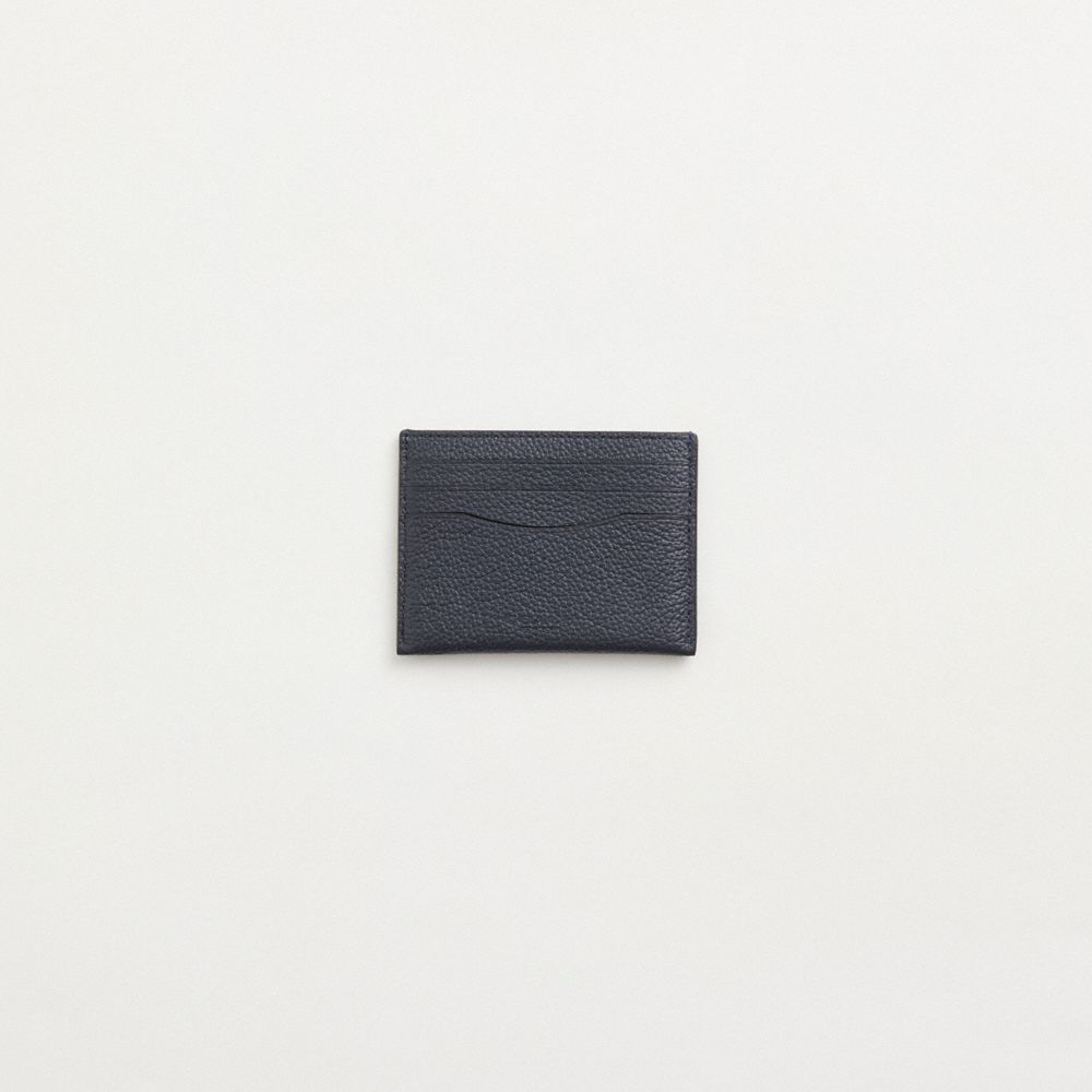 COACH®,Restored Card Case With Signature Canvas Interior,Leather,Canvas,Card Case,Logo,Casual,Navy,Front View