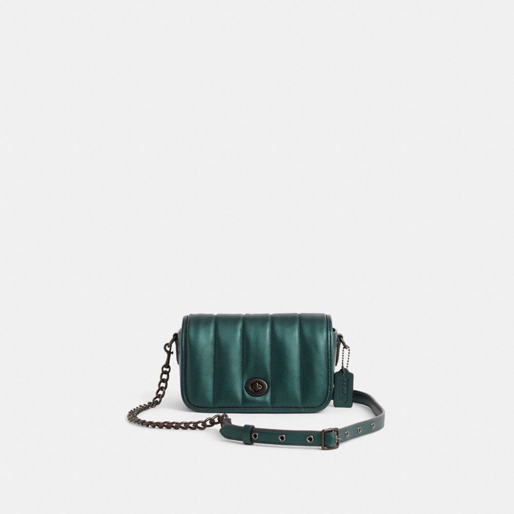 Coach Restored Dinky 18 With Quilting In Pewter/metallic Dark Green