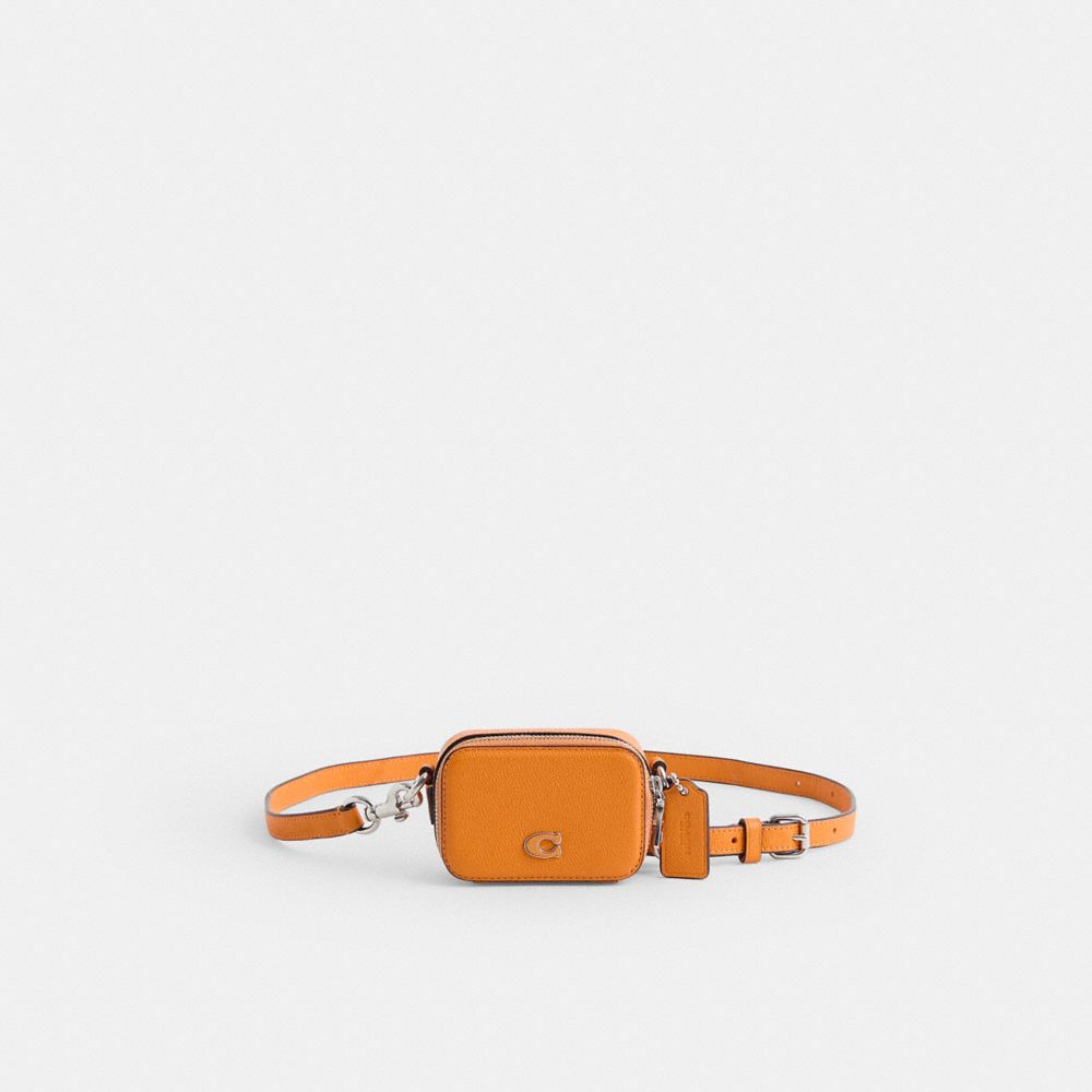 COACH®,Restored Crossbody Pouch,Leather,Coin,Pouch,Metal,Logo,Casual,Orange,Front View