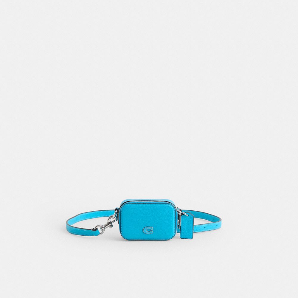 COACH®,Restored Crossbody Pouch,Leather,Coin,Pouch,Metal,Logo,Casual,Blue,Front View