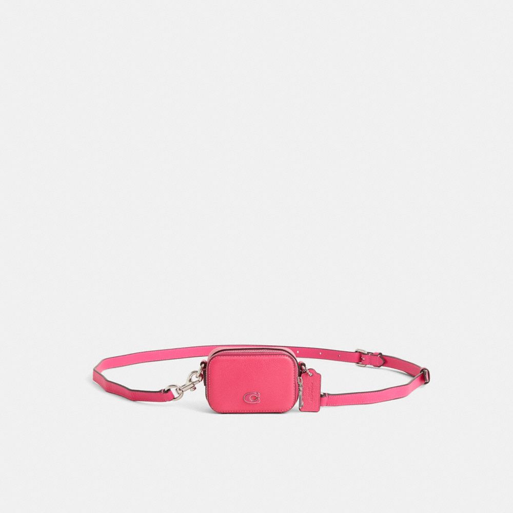 COACH®,Restored Crossbody Pouch,Leather,Coin,Pouch,Metal,Logo,Casual,Fuchsia,Front View
