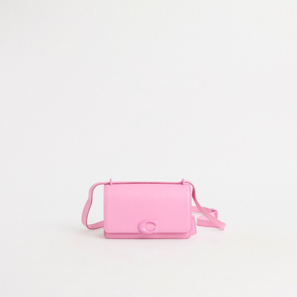 COACH®,Restored Bandit Crossbody Bag,Calfskin Leather,Crossbody,Metal,Logo,Adjustable,Silver Metal,Casual,Pink,Front View