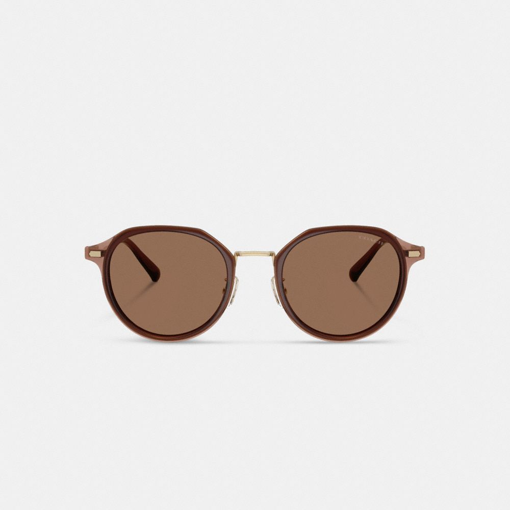Coach Textured Metal Round Sunglasses In Brown