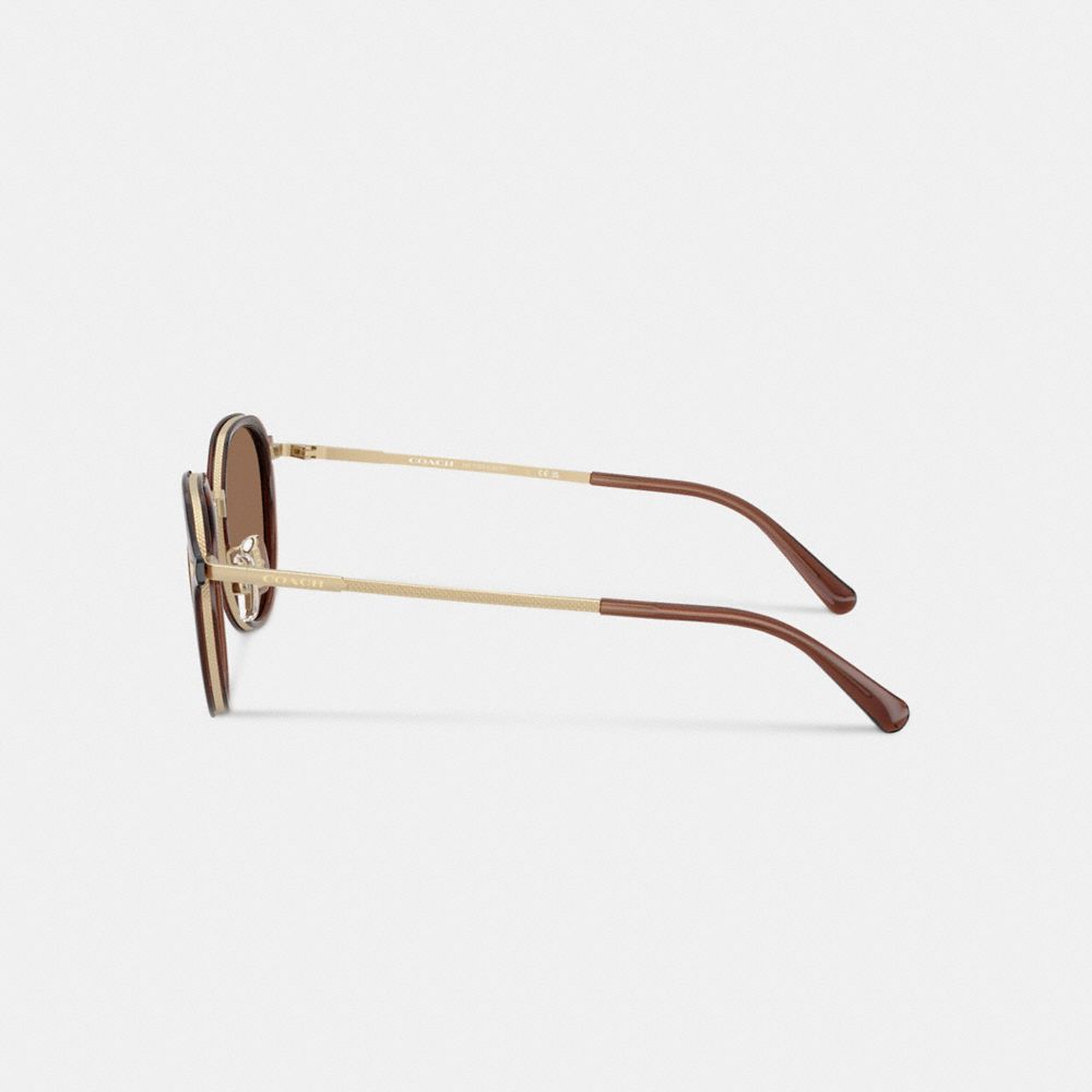 Coach Textured Metal Round Sunglasses In Brown