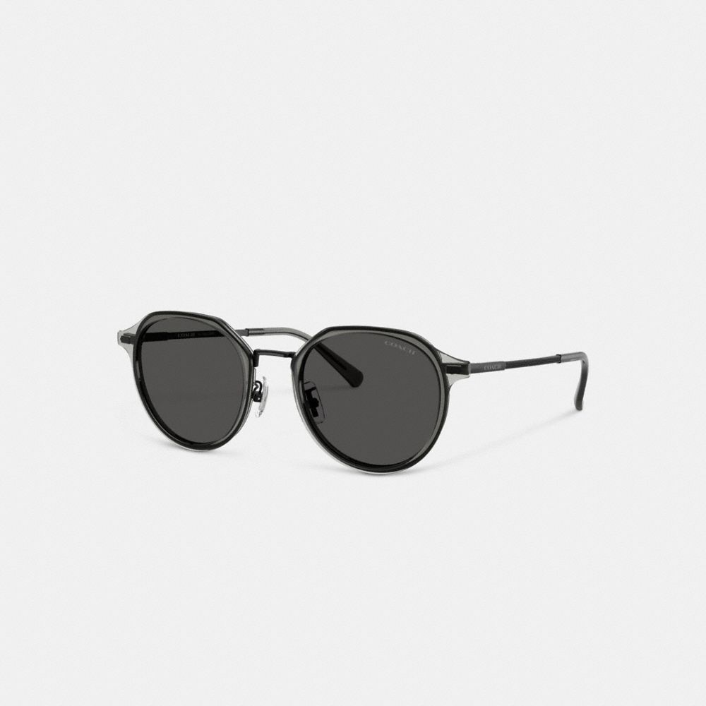 Coach Textured Metal Round Sunglasses In Black