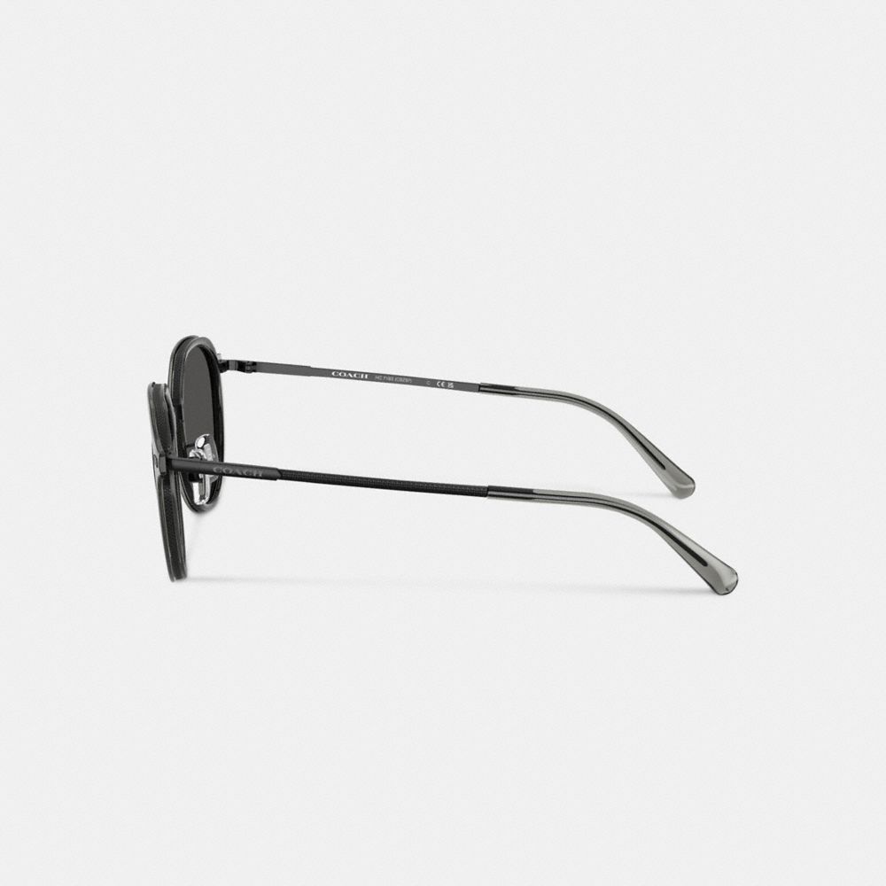 Coach Textured Metal Round Sunglasses In Black