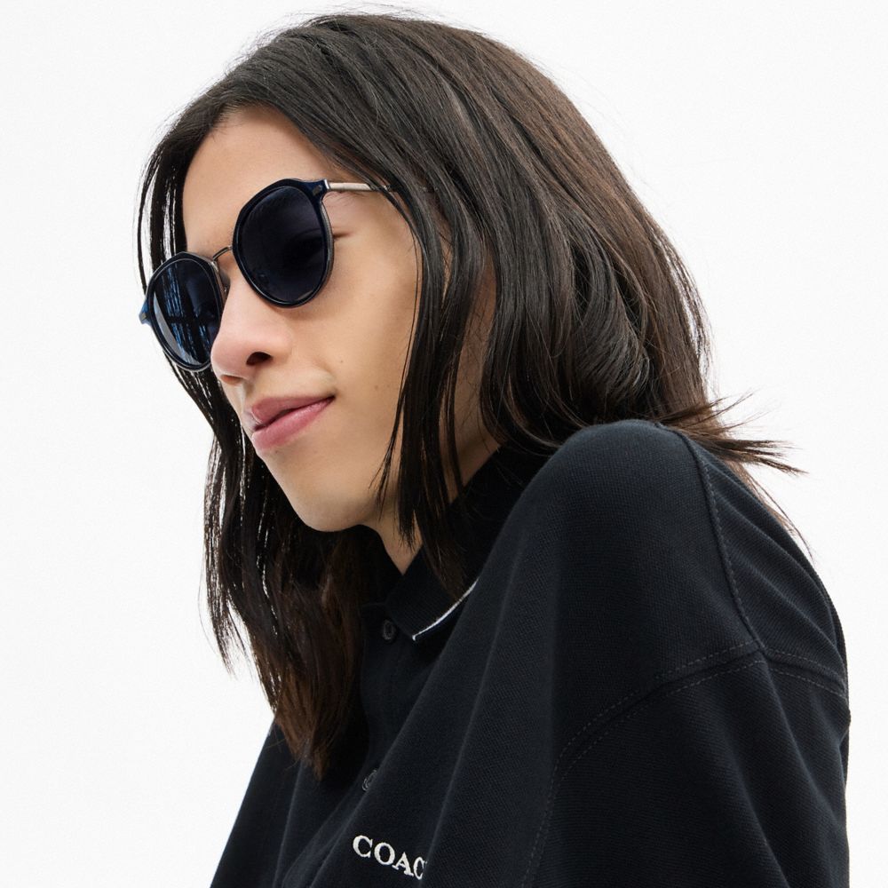 Coach Textured Metal Round Sunglasses — фото 4