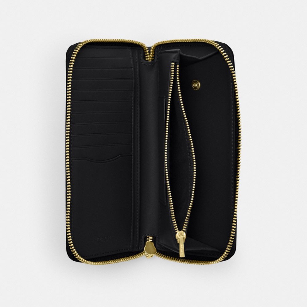 COACH®,Long Zip Around Wallet With Detachable Card Case,Leather,Card Case,Wristlet,Continental,Metal,Logo,Casual,Black,Inside View,Top View
