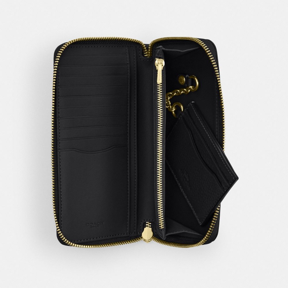 COACH®,Long Zip Around Wallet With Detachable Card Case,Leather,Card Case,Wristlet,Continental,Metal,Logo,Casual,Black,Interior View