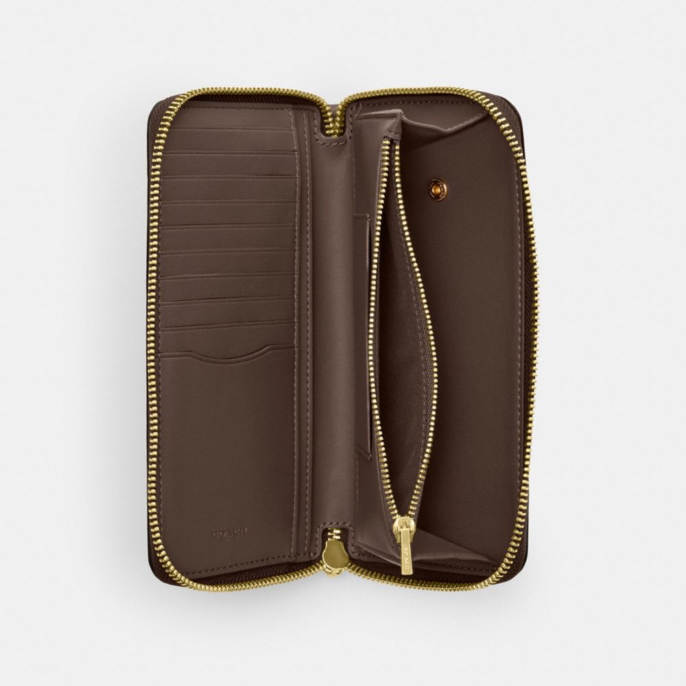 COACH®,Long Zip Around Wallet With Detachable Card Case,Leather,Card Case,Wristlet,Continental,Metal,Logo,Casual,Brown,Inside View,Top View