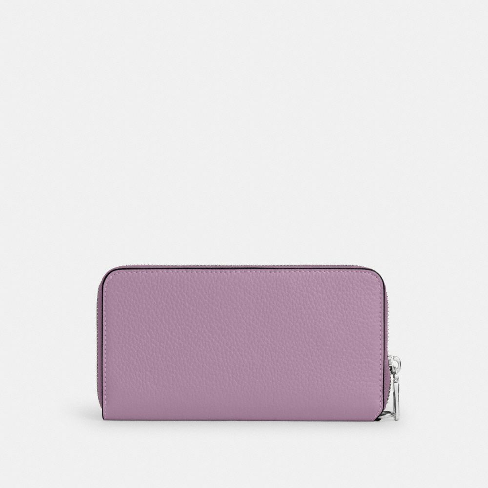 COACH®,Long Zip Around Wallet With Detachable Card Case,Leather,Card Case,Wristlet,Continental,Metal,Logo,Casual,Lavender,Back View