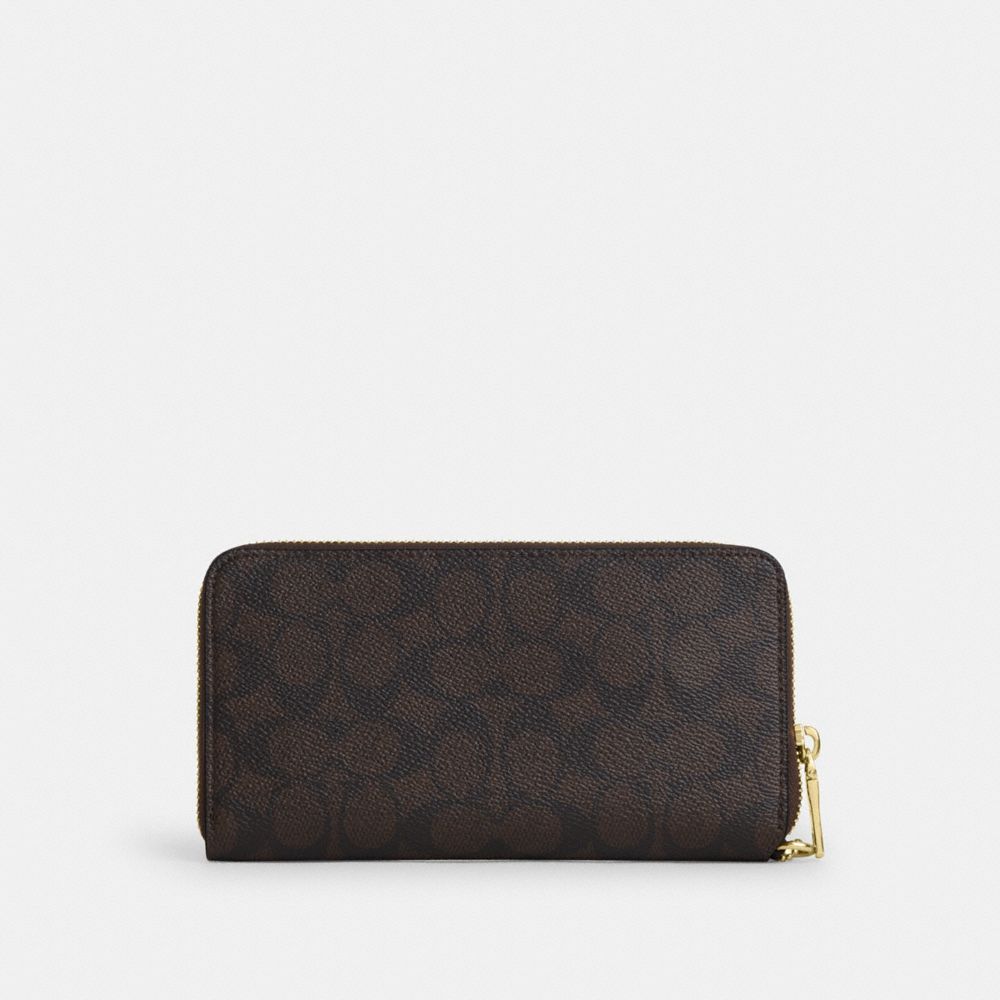 COACH®,Long Zip Around Wallet With Detachable Card Case In Signature Canvas,Canvas,Card Case,Wristlet,Continental,Metal,Ca...,Brown,Back View