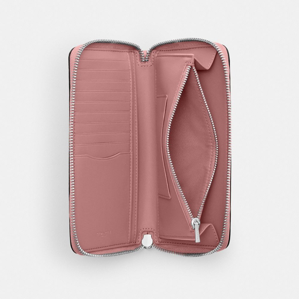 COACH®,LONG PORTEFEUILLE ZIPPÉ SUR TOUT LE TOUR AVEC PORTE-CARTES AMOVIBLE EN TOILE EXCLUSIVE,Toile exclusive,Sv/Marron orangé/Rose poudré,Inside View,Top View