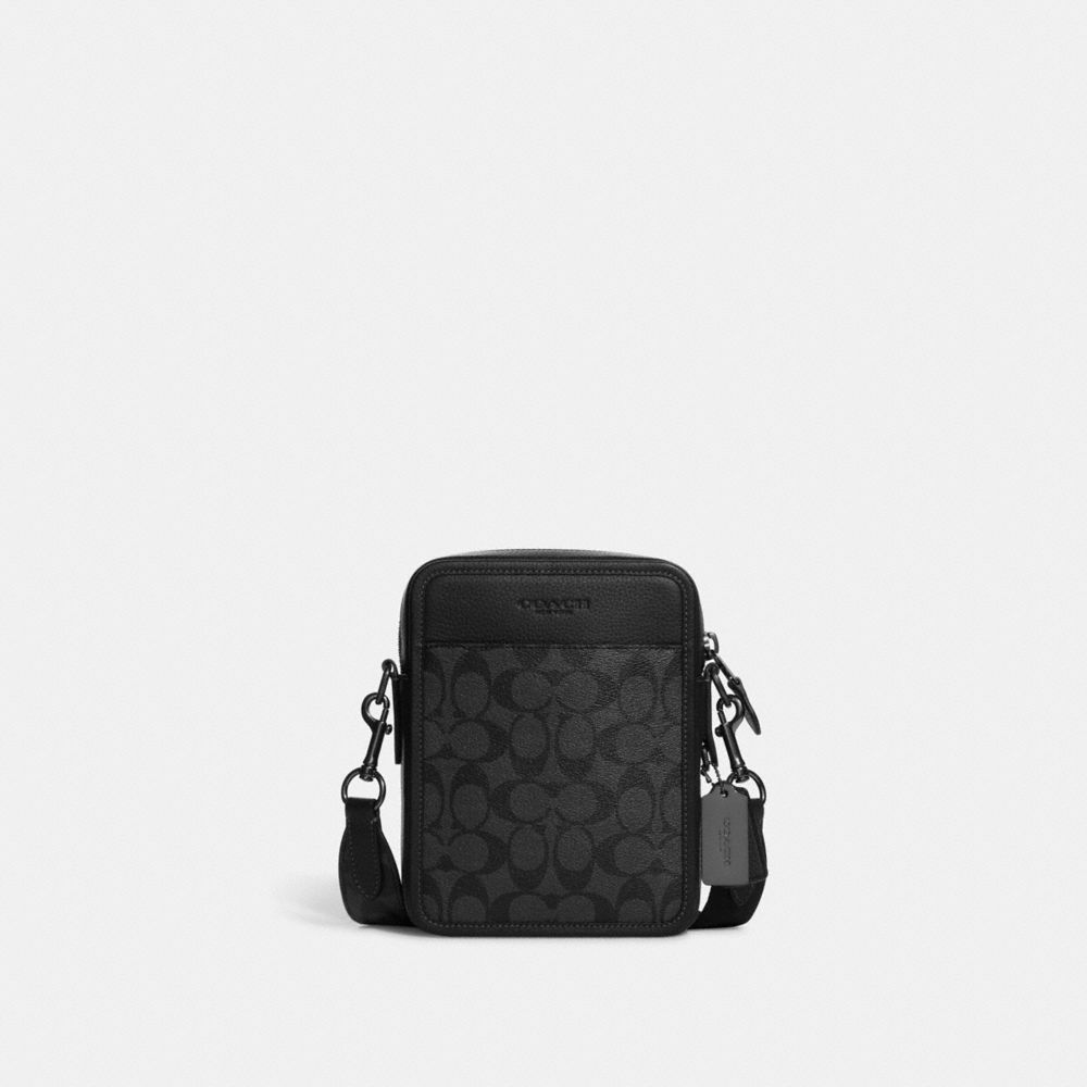 COACH®,SULLIVAN CROSSBODY IN SIGNATURE CANVAS,Small,Everyday,Gunmetal/Charcoal/Black,Front View