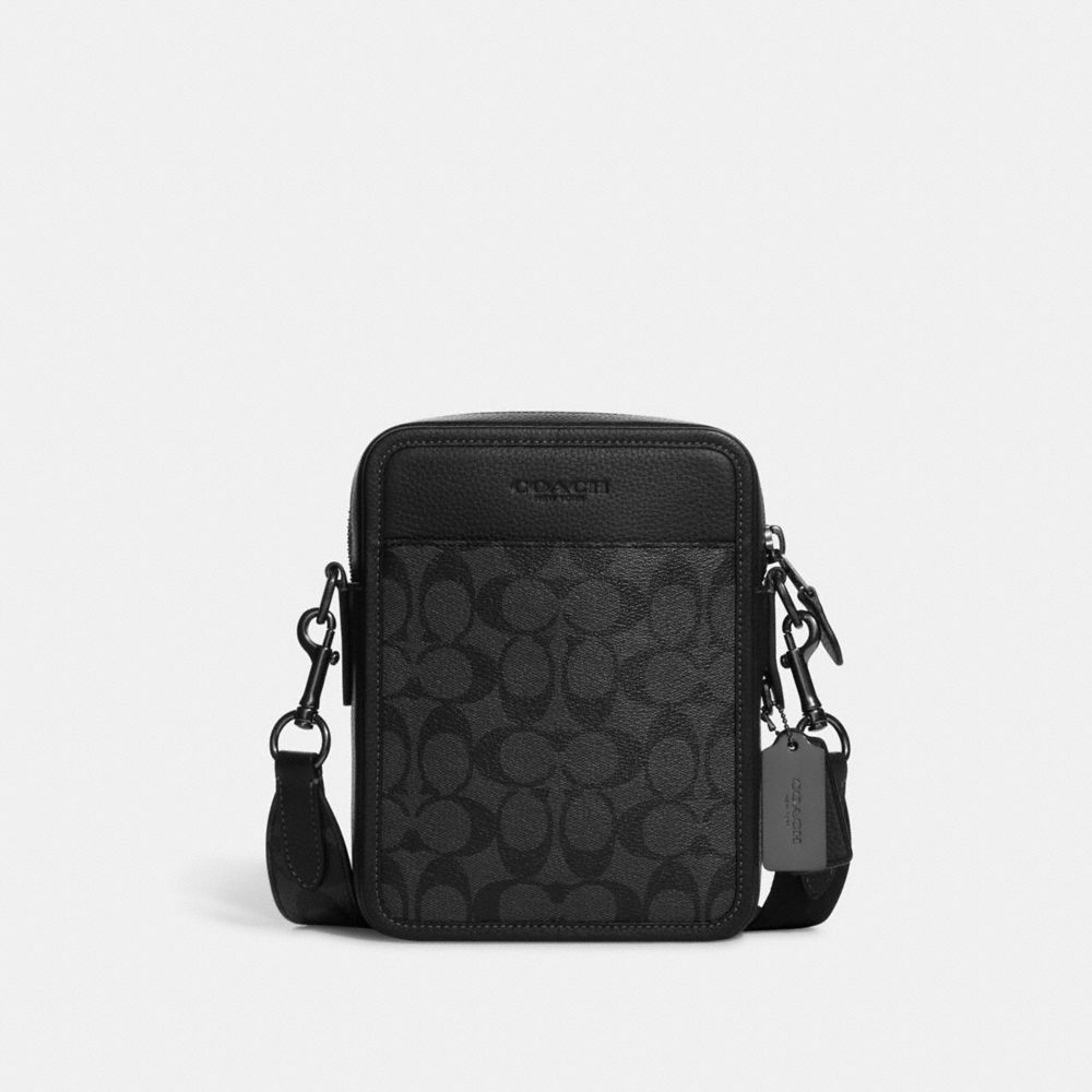 COACH®,SULLIVAN CROSSBODY IN SIGNATURE CANVAS,Small,Everyday,Gunmetal/Charcoal/Black,Front View