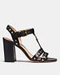 COACH®,MARGARET SANDAL,Leather,Black,Angle View