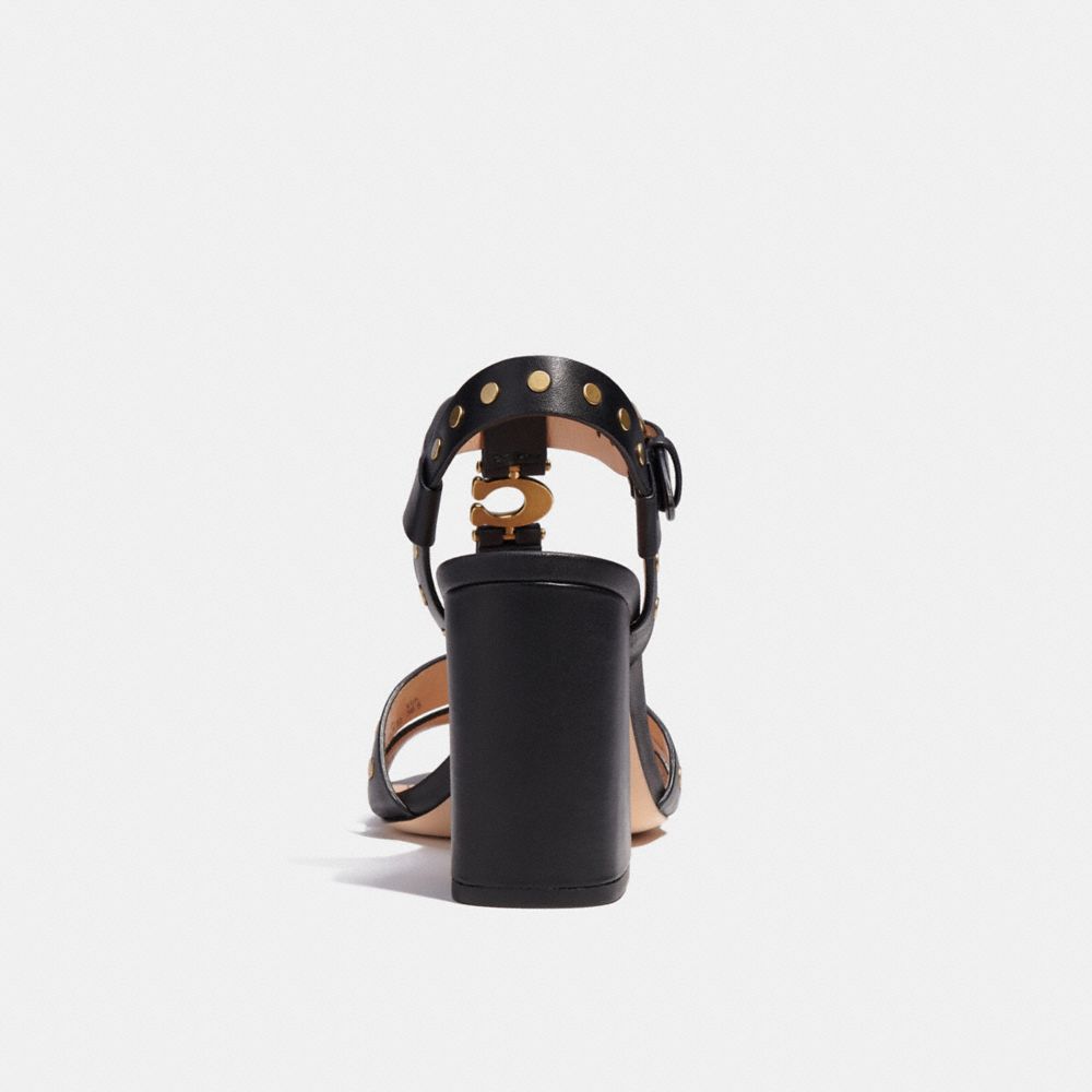 COACH®,Margaret Sandal,Rubber,Lining Leather,Leather,Sandals,Foam,Embellished,Studded,Gold Metal,Day Party,Black,Alternate View
