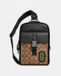 COACH®,TRACK PACK IN SIGNATURE CANVAS WITH COACH PATCH,Signature Coated Canvas,Small,Black Antique Nickel/Khaki/Olive Green Multi,Front View