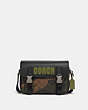 COACH®,TRACK CROSSBODY IN SIGNATURE CANVAS WITH CAMO PRINT AND COACH PATCH,Signature Coated Canvas,Large,Black Antique Nickel/Khaki/Olive Green Multi,Front View