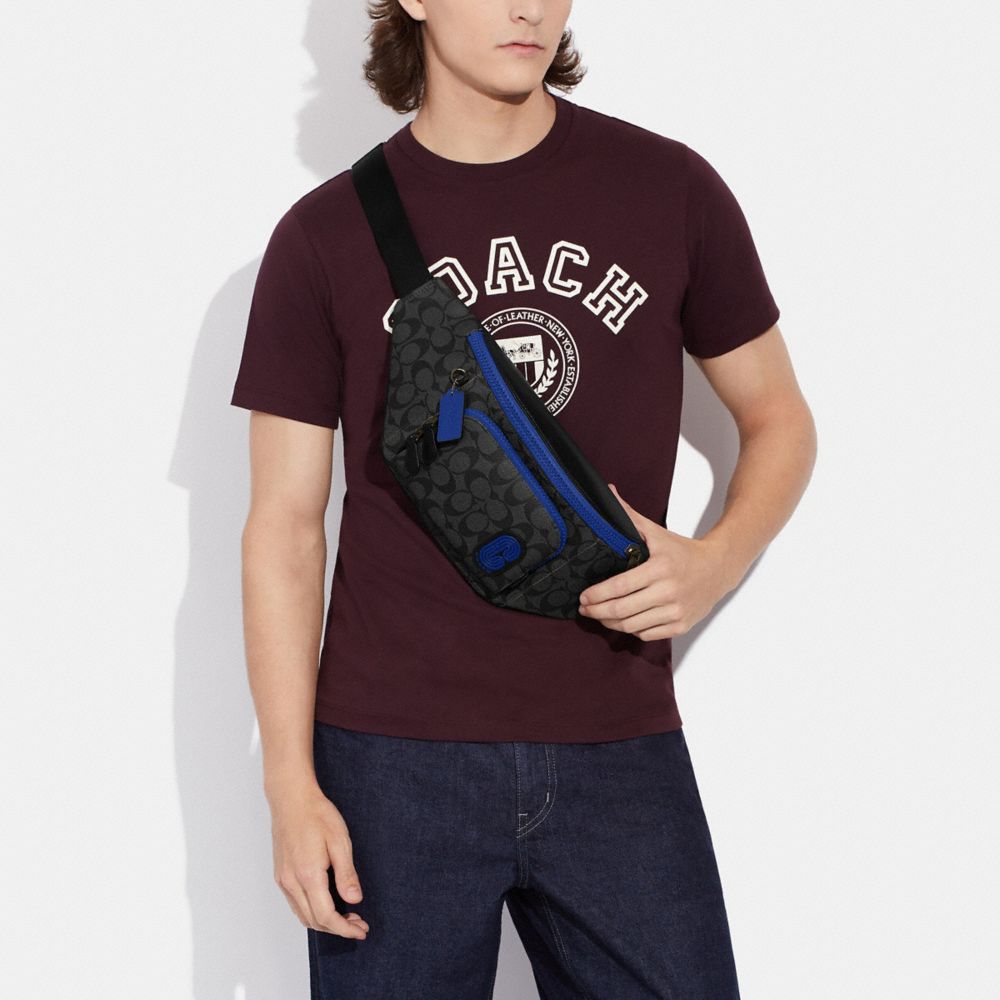 COACH®,Track Belt Bag In Signature Canvas With Coach Patch,,Detail View