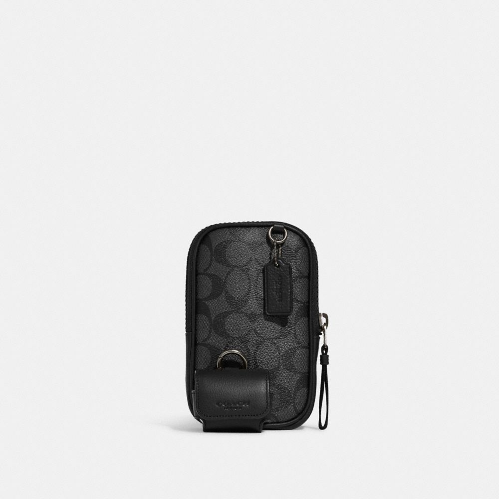 COACH®,MULTIFUNCTION PHONE PACK IN SIGNATURE CANVAS,Gunmetal/Charcoal/Black,Front View