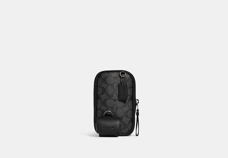 COACH®,MULTIFUNCTION PHONE PACK IN SIGNATURE CANVAS,Gunmetal/Charcoal/Black,Front View