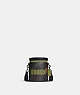 COACH®,BARREL CROSSBODY IN SIGNATURE CANVAS WITH CAMO PRINT AND COACH PATCH,Signature Coated Canvas,Medium,Black Antique Nickel/Khaki/Olive Green Multi,Front View