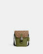 COACH®,TRACK SMALL FLAP CROSSBODY IN COLORBLOCK SIGNATURE CANVAS,Signature Coated Canvas,Small,Black Antique Nickel/Khaki/Olive Green,Front View