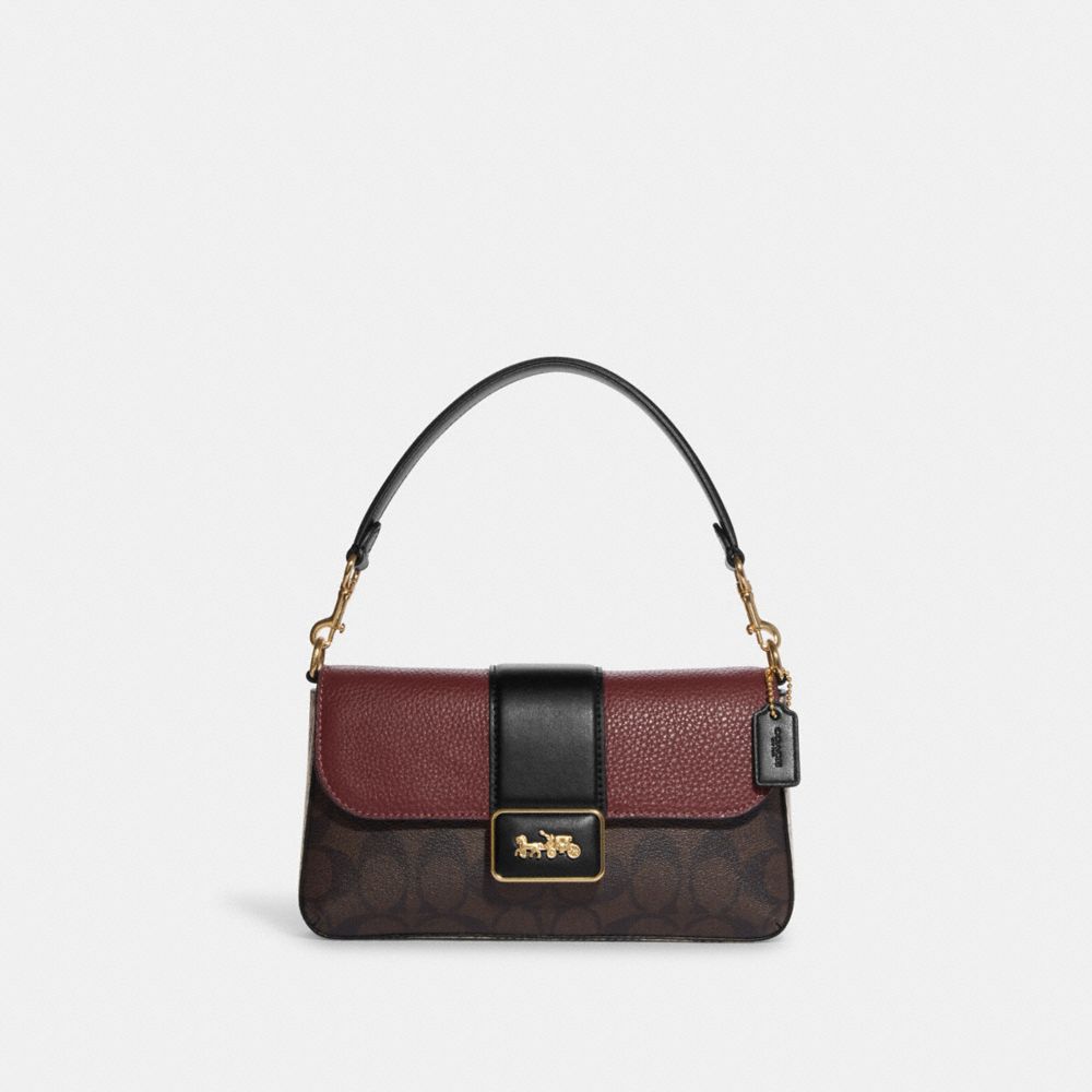 COACH®,MINI GRACE CROSSBODY IN SIGNATURE CANVAS,Medium,Gold/Brown Black Multi,Front View