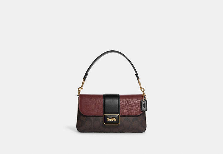 COACH®,MINI GRACE CROSSBODY IN SIGNATURE CANVAS,Signature Coated Canvas,Medium,Gold/Brown Black Multi,Front View image number 0