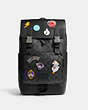 COACH®,DISNEY X COACH TRACK BACKPACK IN SIGNATURE CANVAS WITH PATCHES,X-Large,Gunmetal/Charcoal/Black Multi,Front View