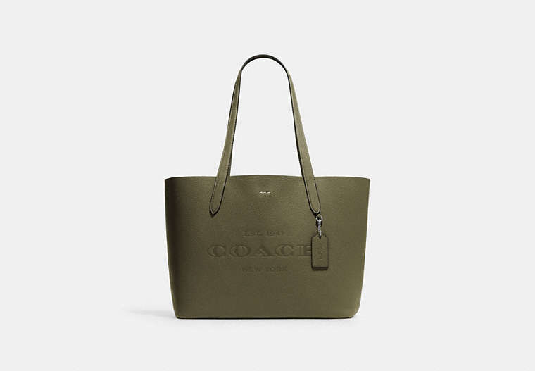 COACH®,CAMERON TOTE,Pebbled Leather,X-Large,Everyday,Silver/Olive Drab,Front View