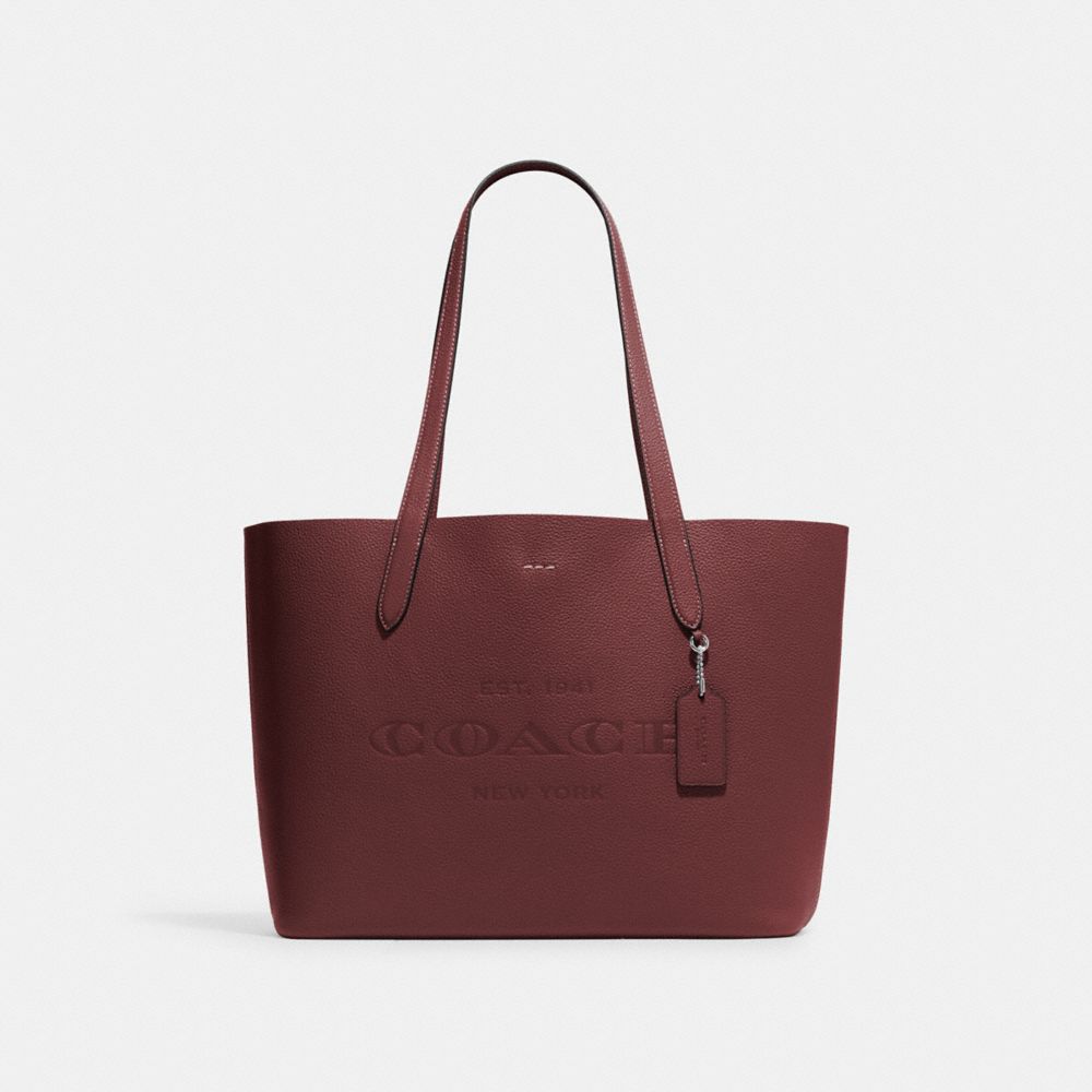 COACH®,CAMERON TOTE BAG,Pebbled Leather,Large,Everyday,Silver/Wine,Front View