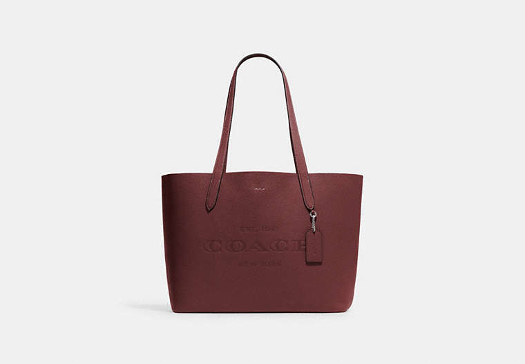 COACH®,CAMERON TOTE BAG,Pebbled Leather,Large,Everyday,Silver/Wine,Front View image number 0