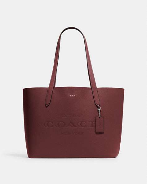 COACH®,CAMERON TOTE,Pebbled Leather,Everyday,Silver/Wine,Front View