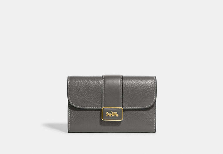 COACH®,MEDIUM GRACE WALLET,Pebbled Leather,Mini,Gold/Granite,Front View