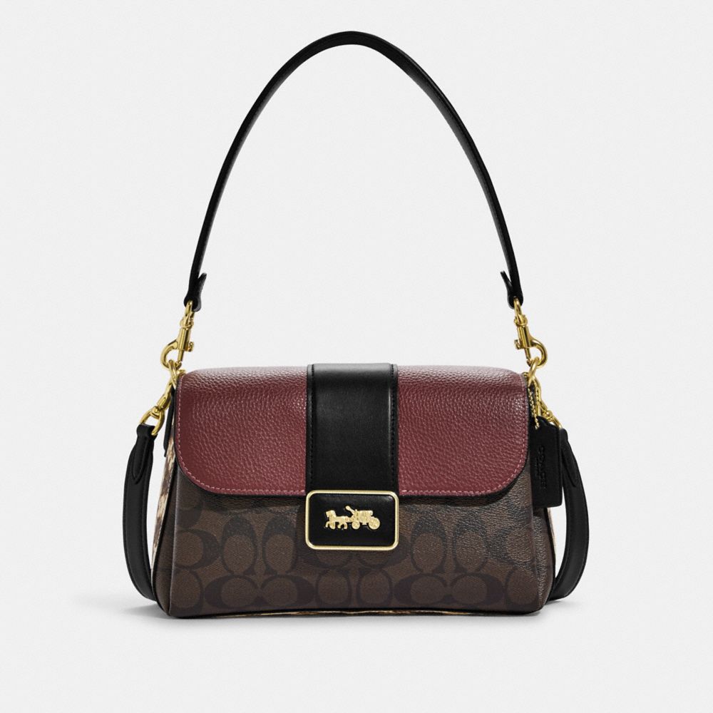 COACH®,GRACE SHOULDER BAG IN SIGNATURE CANVAS,Signature Canvas,Large,Gold/Brown Black Multi,Front View